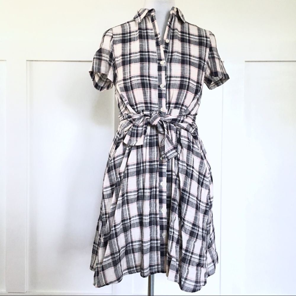 Thylo Anthropologie plaid shirt dress tie dress